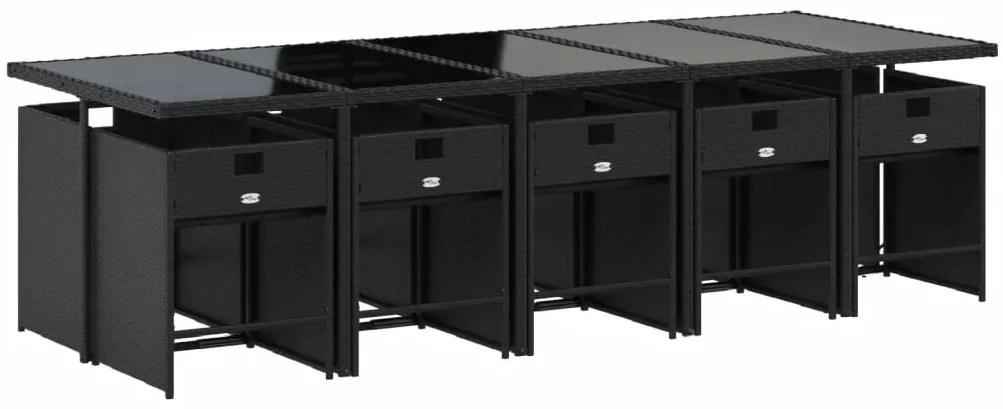 11 pcs conjunto de jantar p/ jardim c/ almofadões vime PE preto