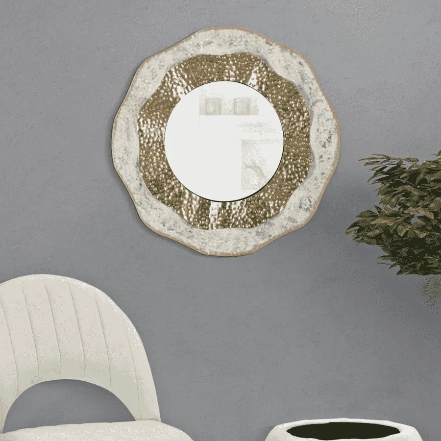 ESPELHO DE PAREDE SHAI LIGHT Ø 54,5X4,5 CM DOURADO E CREME