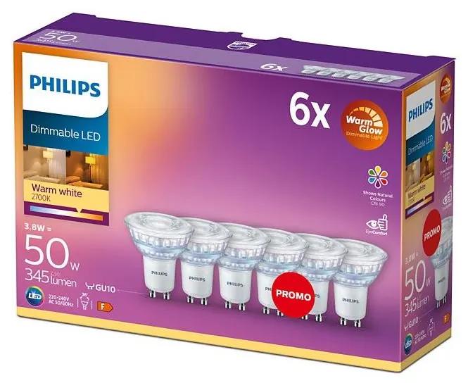 CONJUNTO 6x Lâmpada LED com regulação Philips Warm Glow GU10/3,8W/230V 2200-2700K