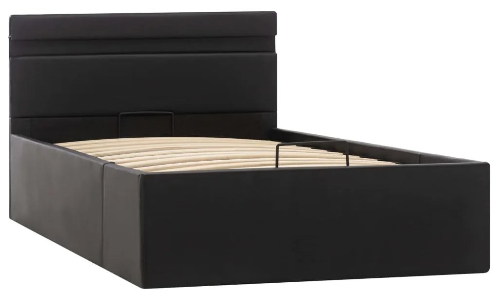 Cama hidráulica c/ arrumação LED 100x200cm couro artifi. preto