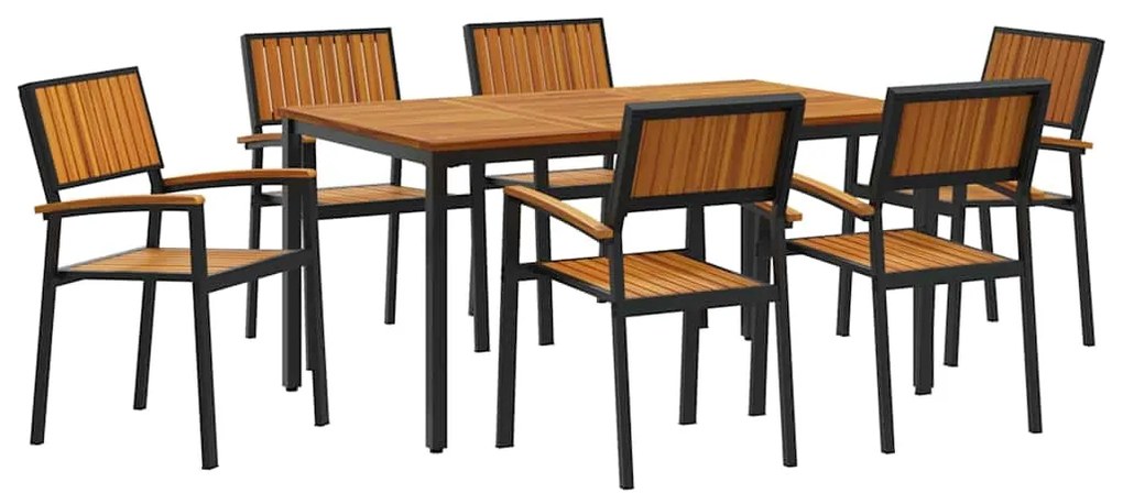 Conjunto de Jantar de Jardim 7 Peças em Madeira Sólida de Acácia e Met