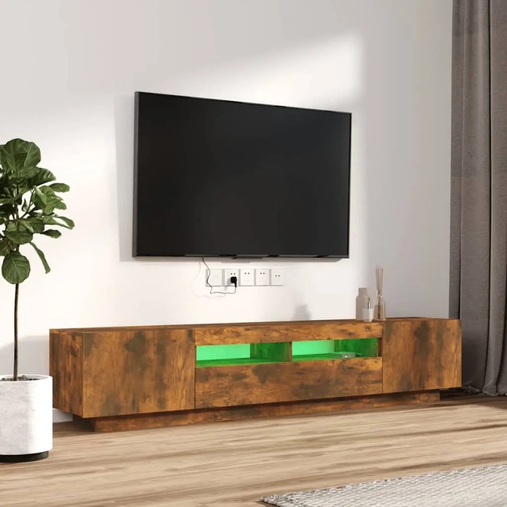 Conjunto móveis de TV 2pcs c/ LEDs madeira carvalho fumado