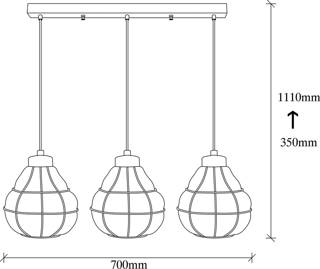 Candeeiro de Teto Safderun – Cobre – Diâmetro 70 cm, Altura 111 cm