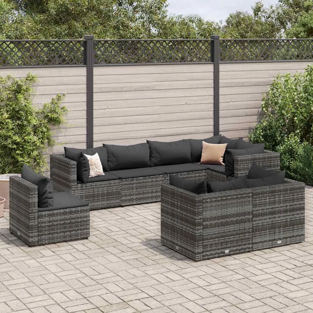 vidaXL 8 pcs conjunto lounge de jardim c/ almofadões vime PE cinzento