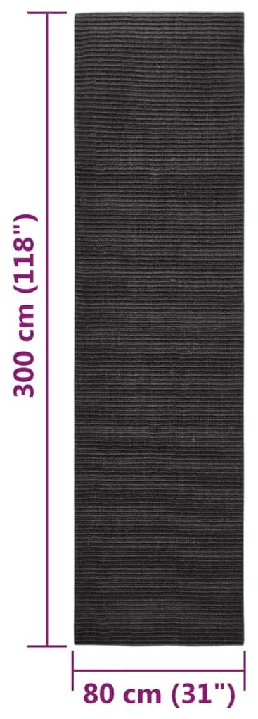 Tapete sisal natural 80x300 cm preto
