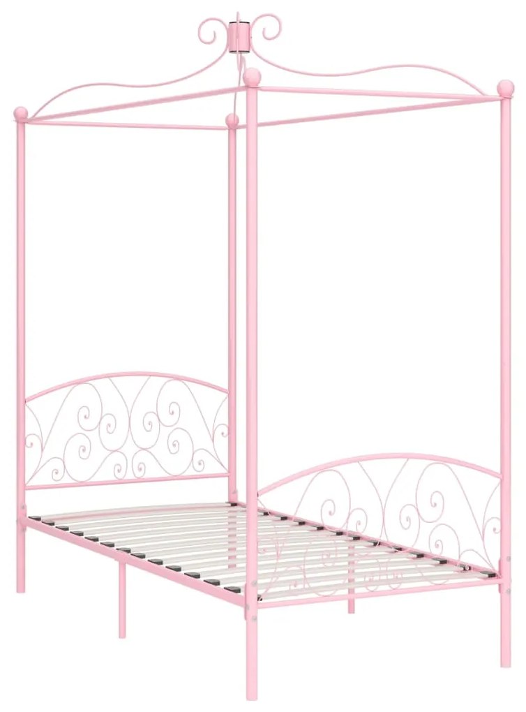 Estrutura de cama com dossel 100x200 cm metal cor-de-rosa