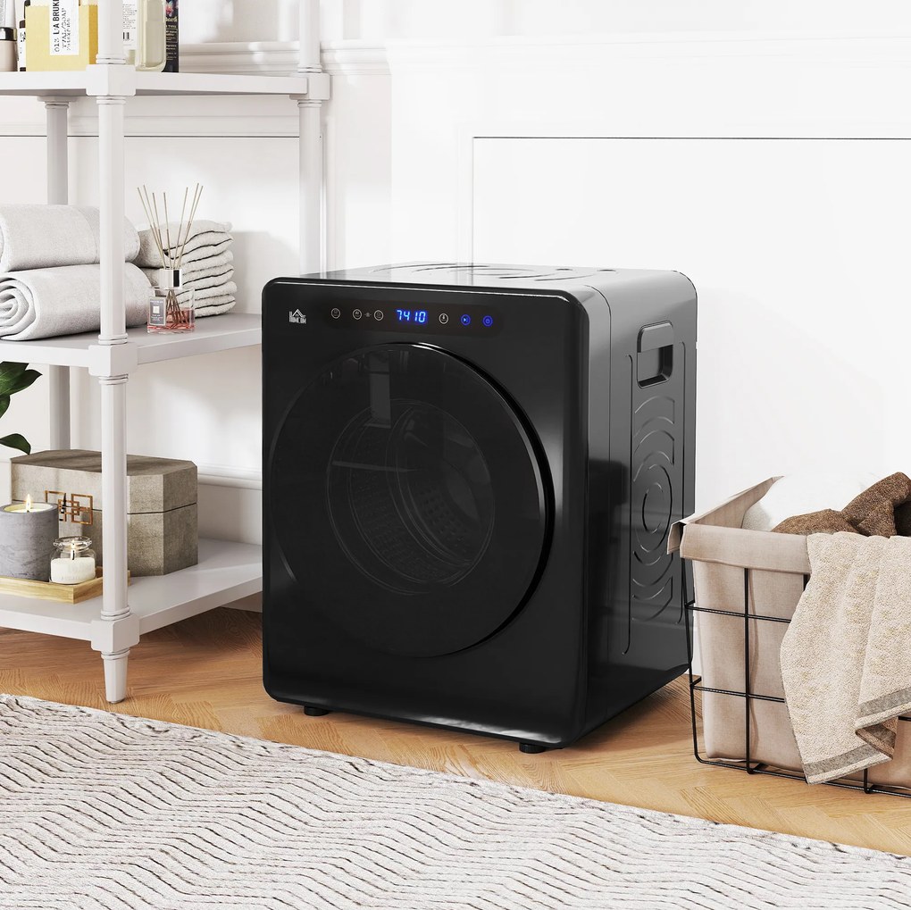 Máquina de Secar Roupa 3 KG 1000W Função Anti-Rugas Esterilizar Temporizador Ecrã LED Tátil Preto