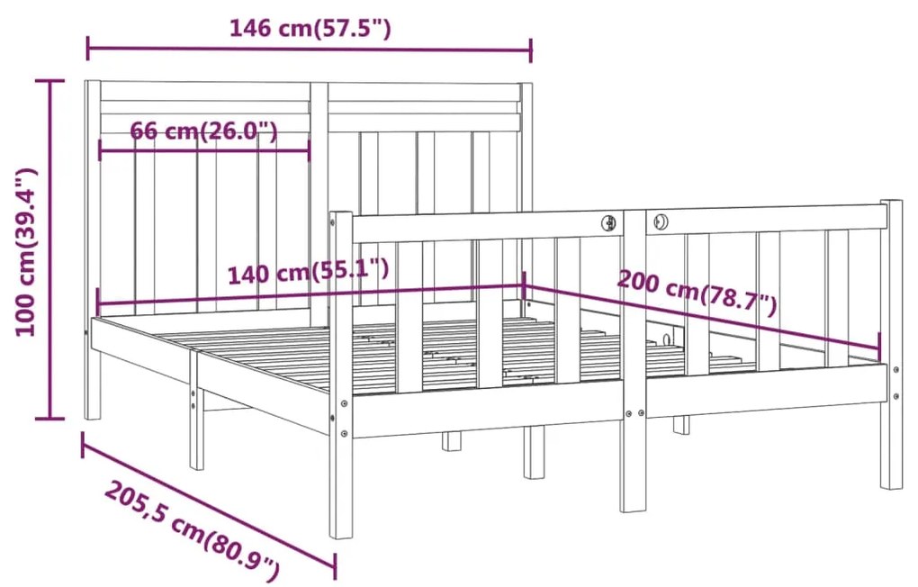 Estrutura de cama 140x200 cm pinho maciço