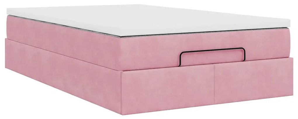 Estrutura de cama otomana com colchão 120x200 cm veludo rosa