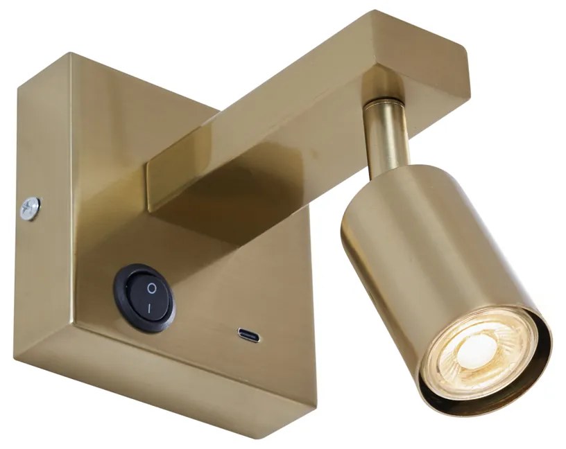 Candeeiro de Parede Moderno Dourado com USB-C Inclinável - Rex Moderno