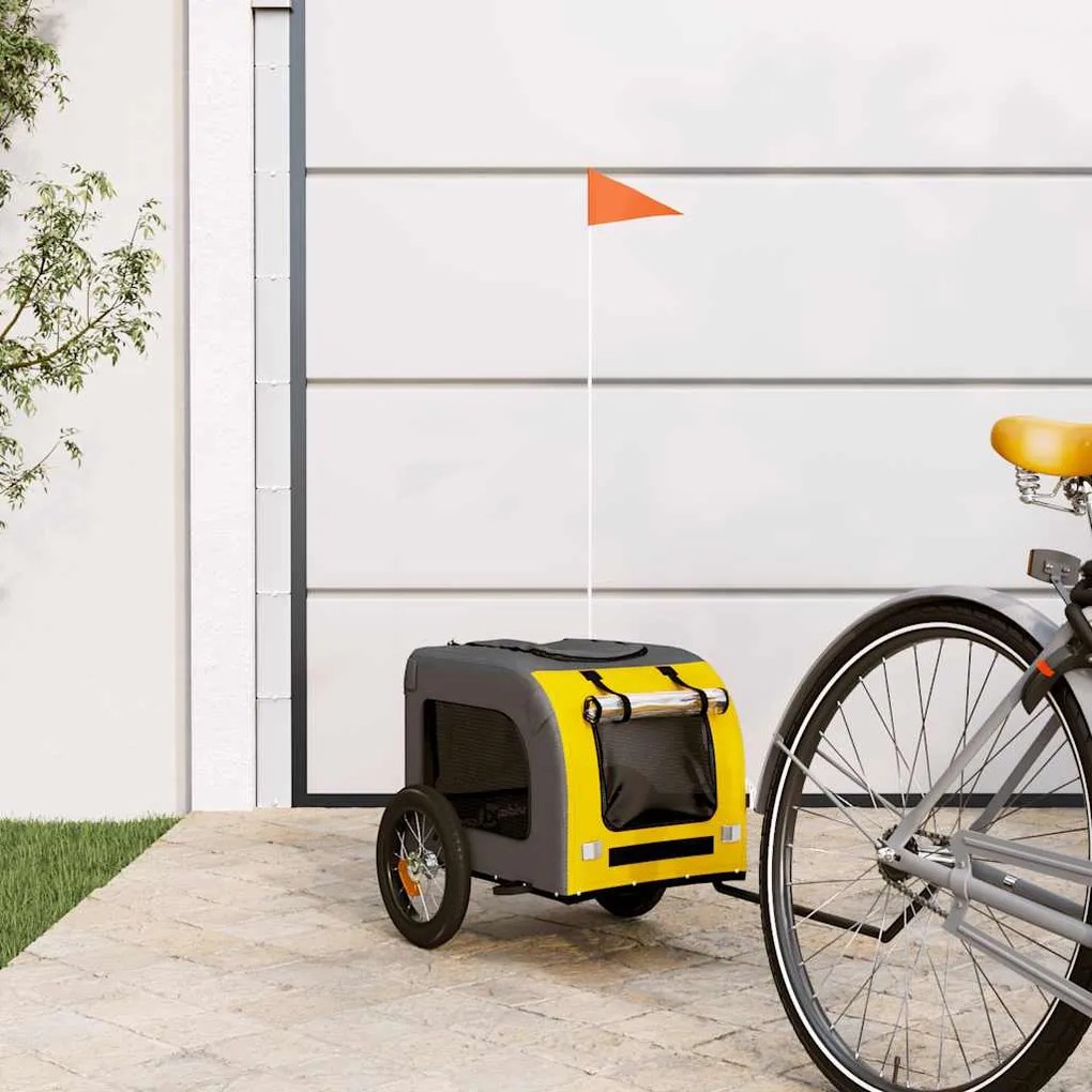vidaXL Reboque bicicleta p/ animais tecido oxford/ferro amarelo/cinza