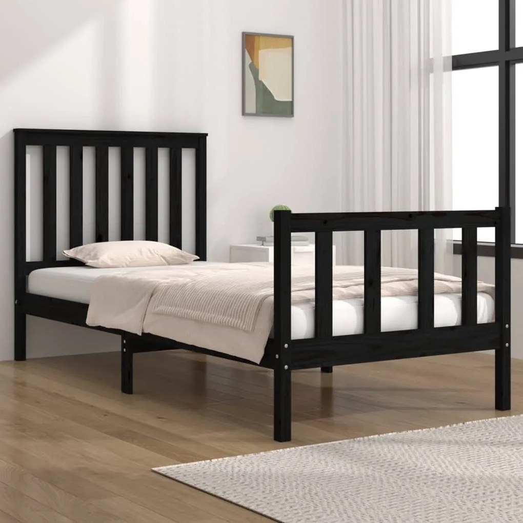 Estrutura cama de solteiro 90x190 cm pinho maciço preto