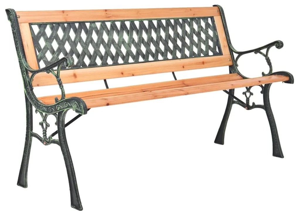 vidaXL Banco de jardim 116 cm ferro fundido e madeira de abeto maciça
