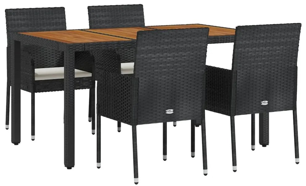 5 pcs conjunto de jantar p/ jardim c/ almofadões vime PE preto