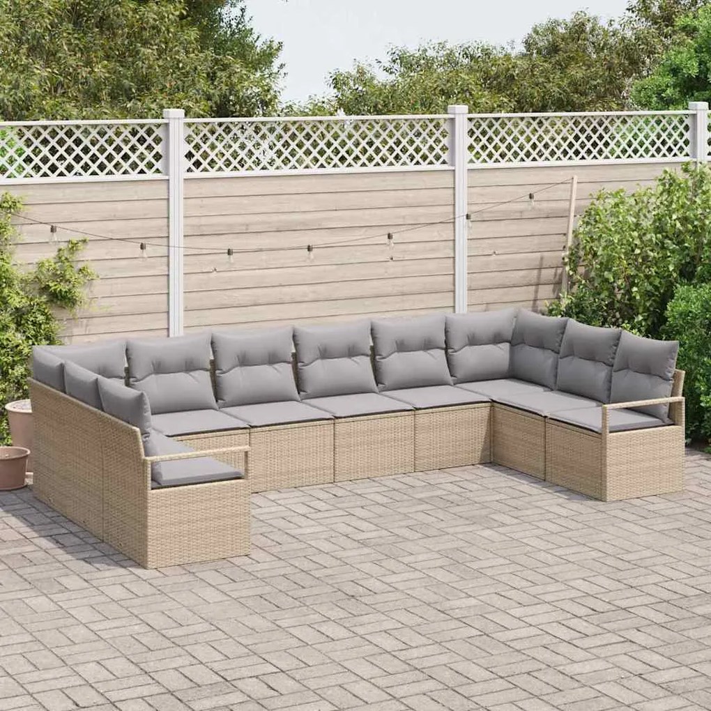 Conjunto de Sofá de Jardim de 10 Peças com Almofadas em Rattan Sintéti