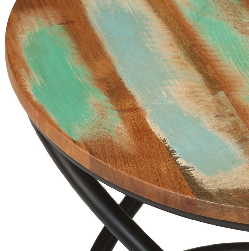 Mesa de centro Ø50x40 cm madeira recuperada maciça e aço