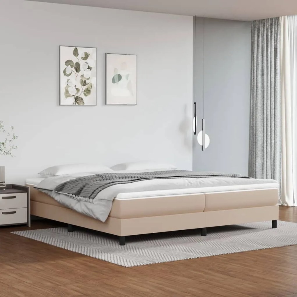 vidaXL Cama com molas/colchão 200x200 cm couro artificial cappuccino