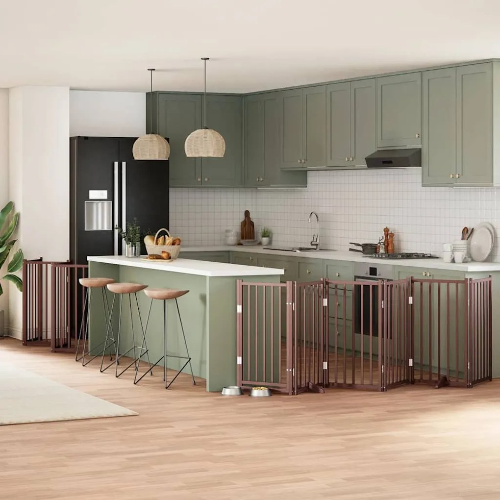 vidaXL Portão cães c/ porta dobrável 12 painéis 600 cm álamo castanho