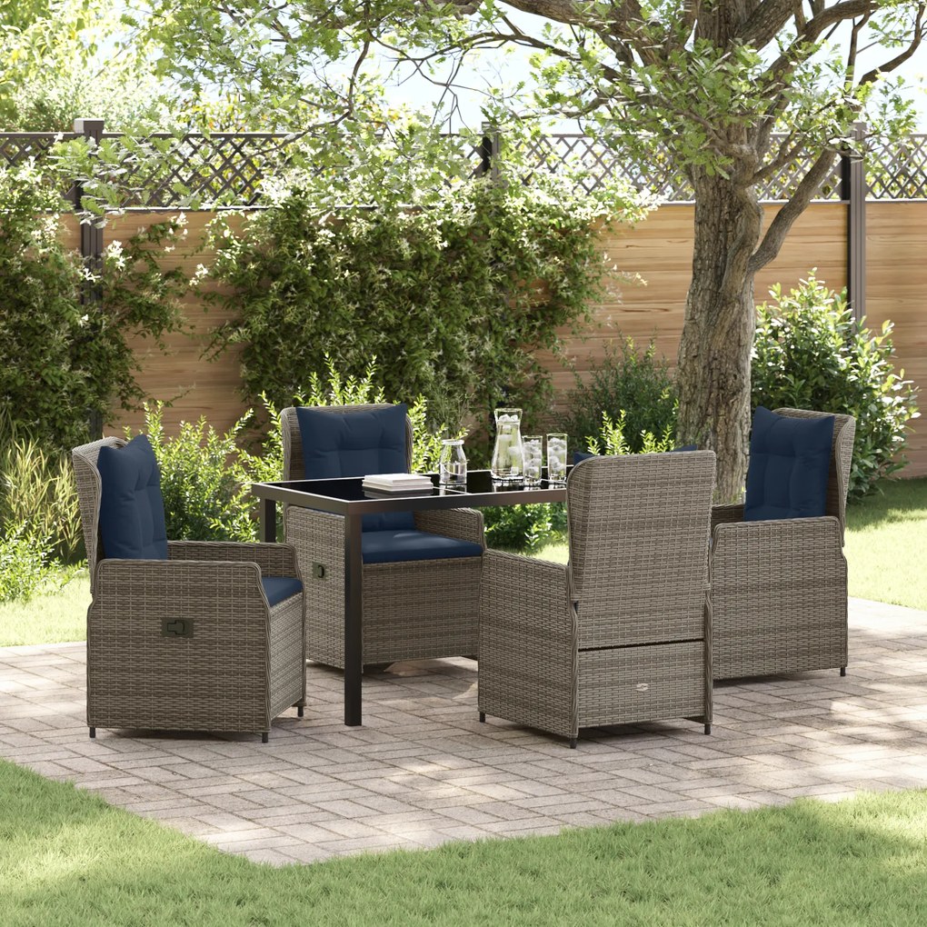vidaXL Conjunto de Jantar de Jardim 5 Peças Cinza Vime Poliestrada