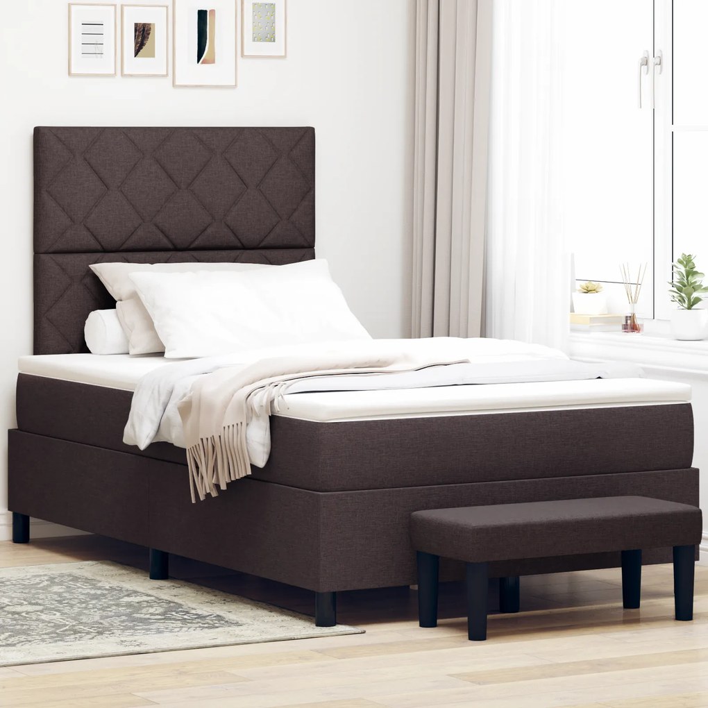 Cama Box com Colchão e Banco Castanho Escuro 120x200 cm Tecido