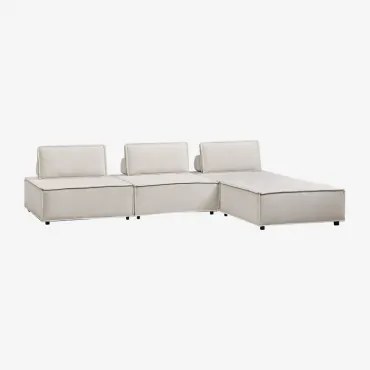 Sofá Modular De 3 Peças E Pufe Em Tecido Vermont Chenille Bege Creme - Sklum