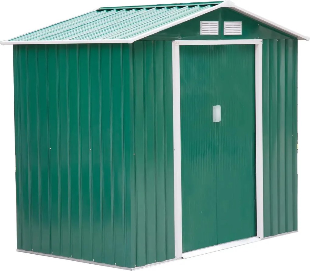 Abrigo de Jardim 213x130x185cm Abrigo de Jardim Metálico de Exterior com 2 Portas Deslizantes e 4 Janelas Verde