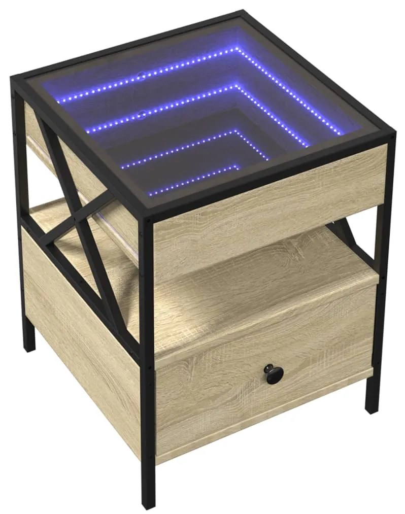 Mesa de centro luzes LED Infinity 40x40x51 cm carvalho sonoma