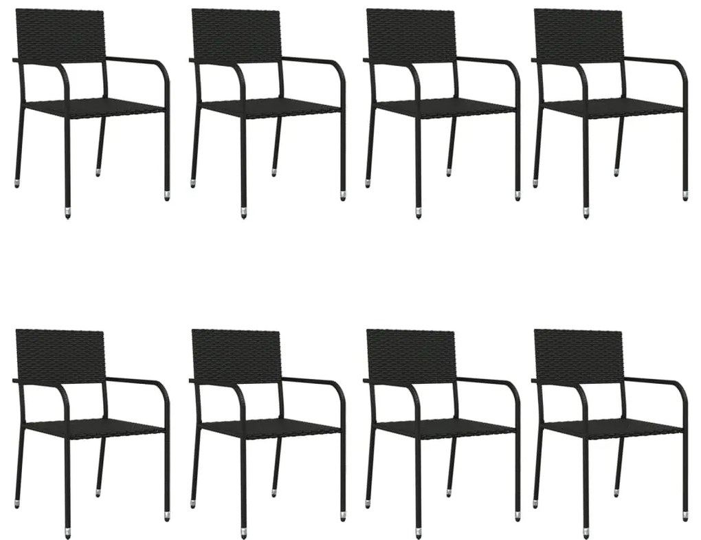 9 pcs conjunto de jantar para jardim vime PE e aço preto