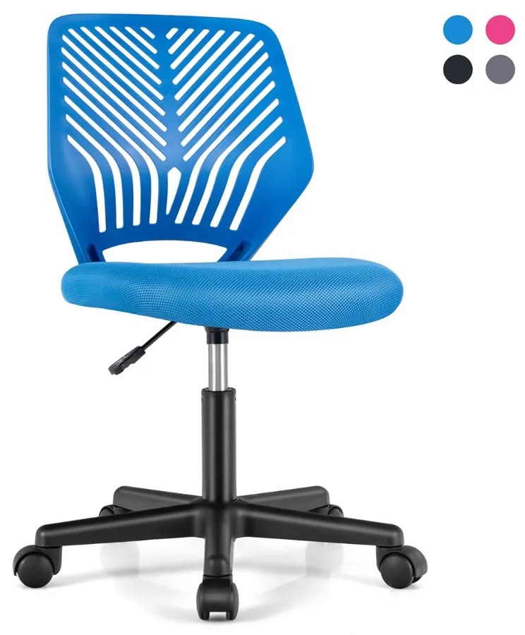 Cadeira de secretária ergonómica para crianças, ajustável em altura Cadeira giratória sem braços com rodas universais para o escritório em casa Azul