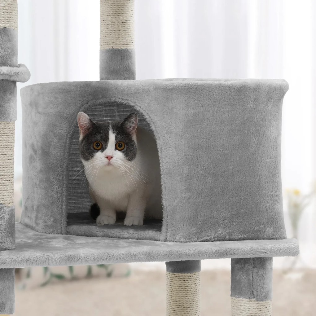 Arranhador do gato com torre alta 55 x 40 x 138 cm cinzento