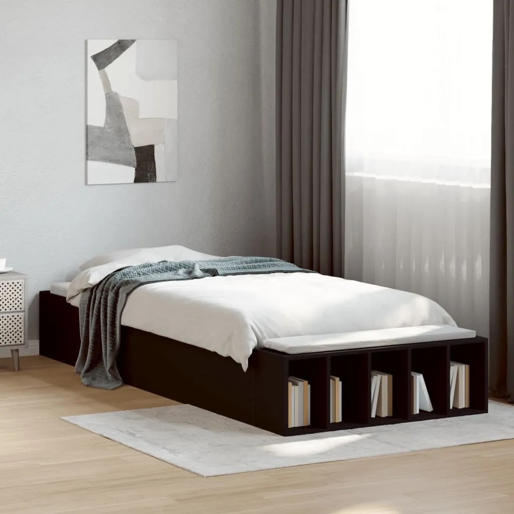vidaXL Estrutura de cama 100x200 cm derivados de madeira preto