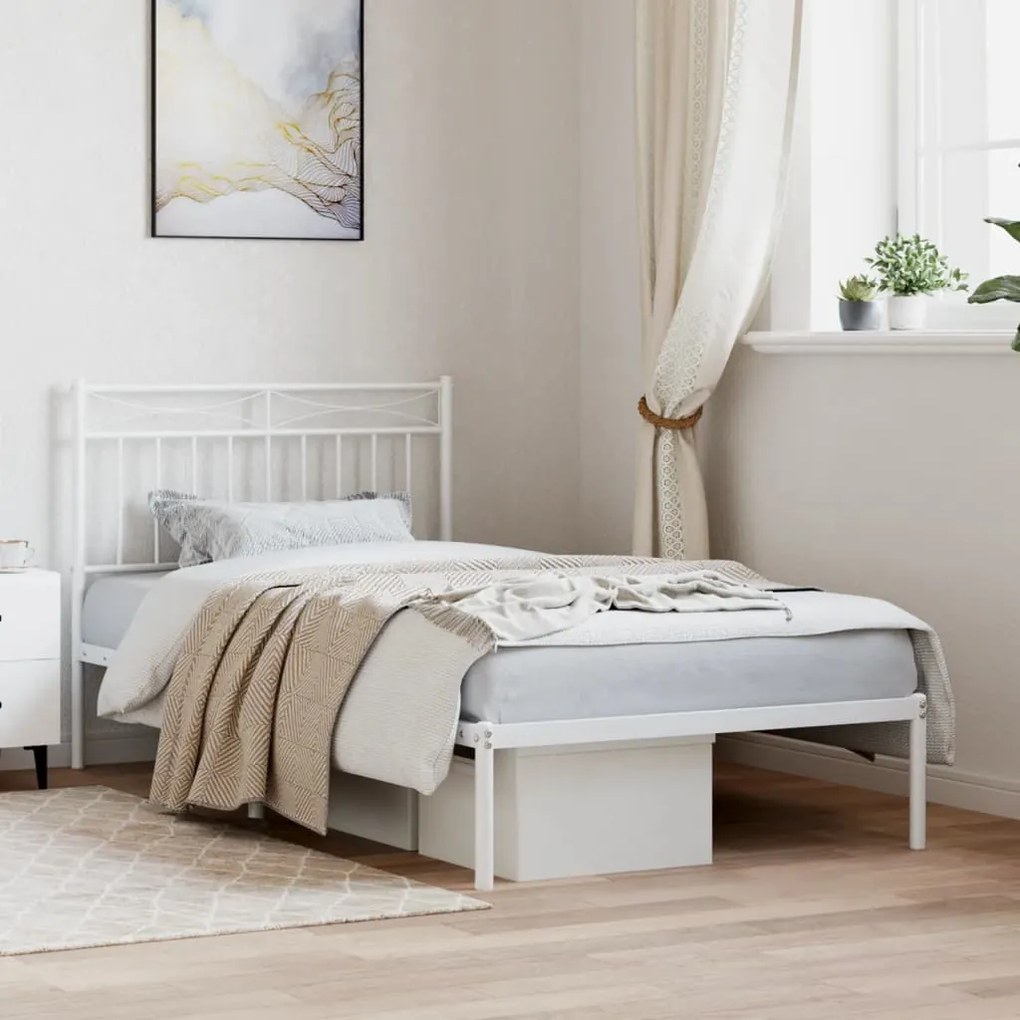 Estrutura de cama com cabeceira 100x190 cm metal branco