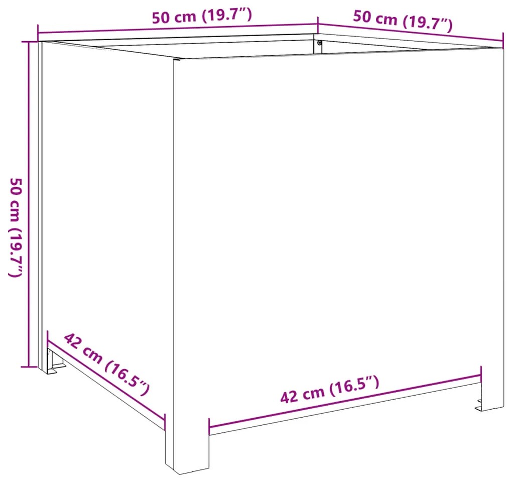 Vaso/floreira de jardim 50x50x50 cm aço antracite