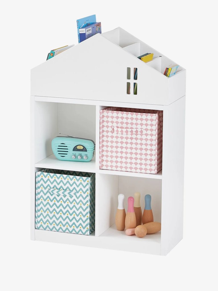 Móvel Montessori, 4 compartimentos Casas branco claro liso