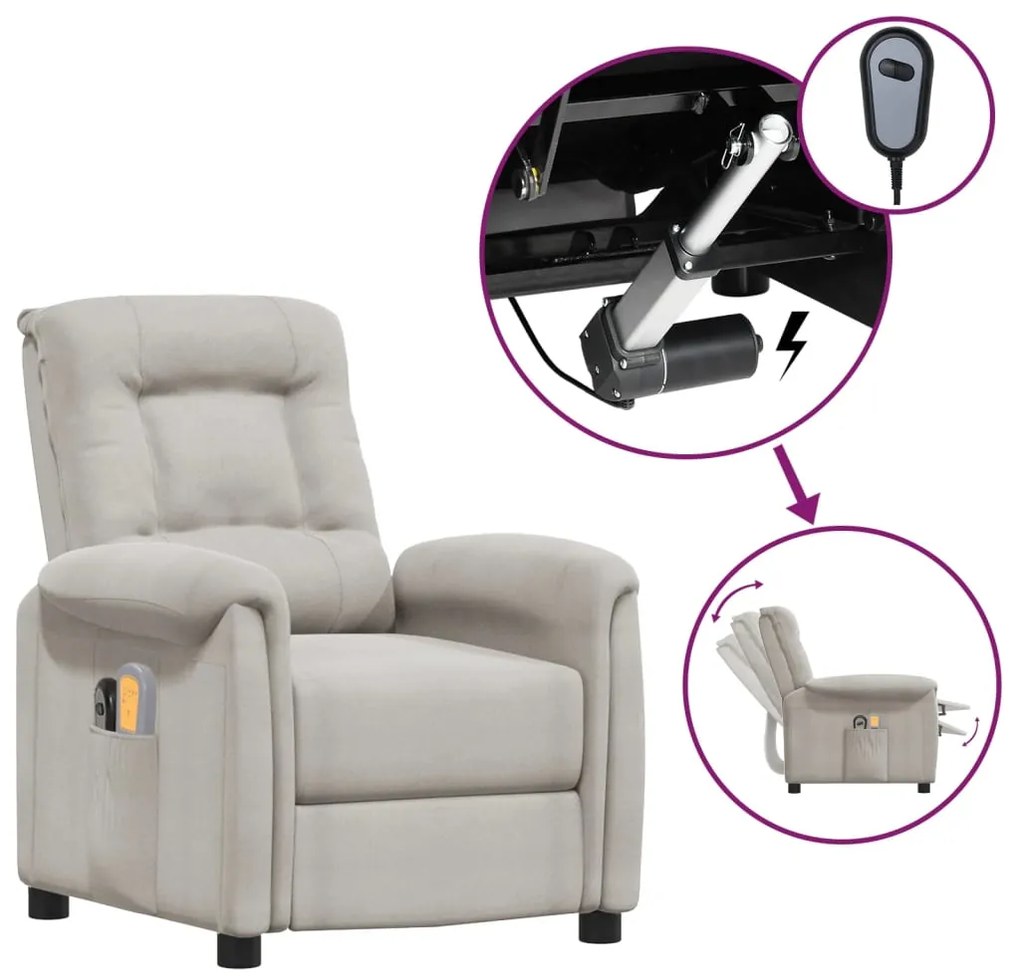 vidaXL Poltrona de massagens elétrica tecido de microfibra cinza-claro