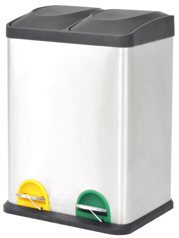 vidaXL Caixote do lixo para reciclagem com pedais 36 L aço inoxidável