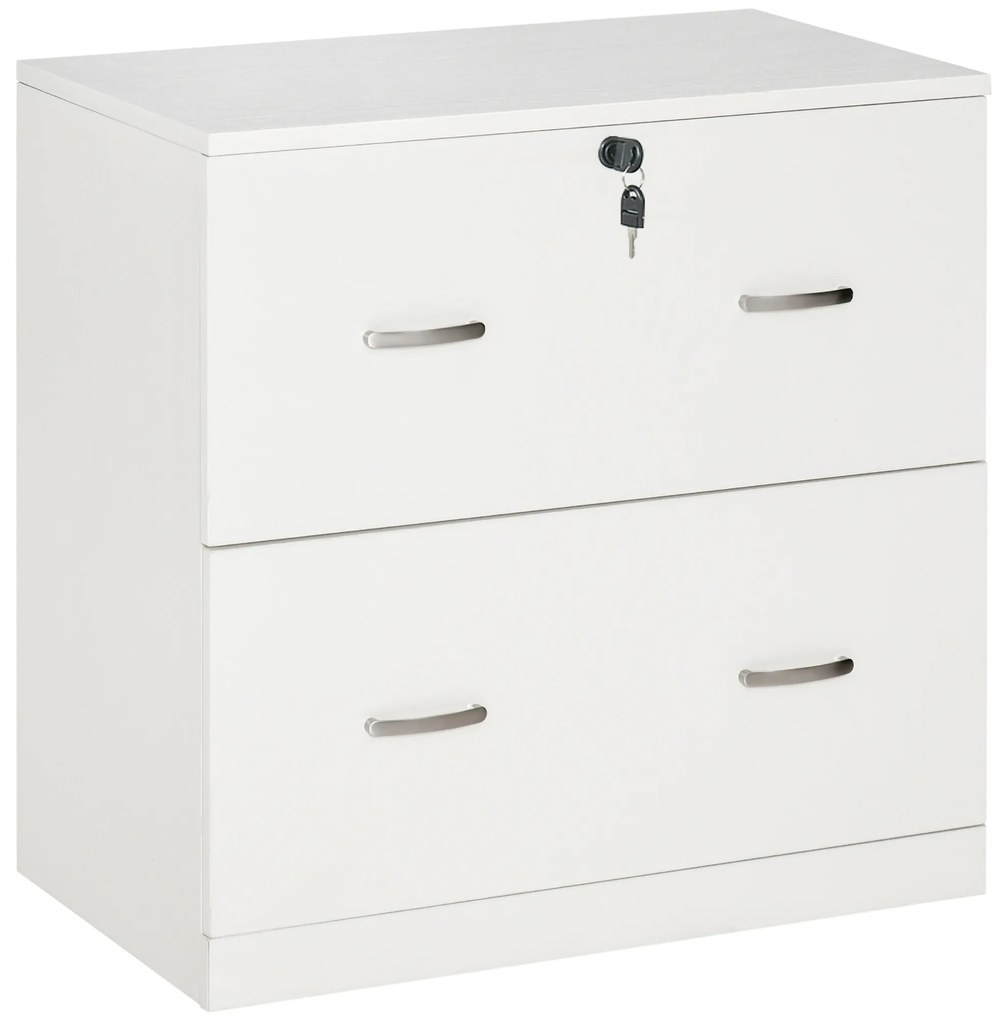 Vinsetto Armário para Aquivos com Gavetas Armário de Arrumação de Escritório com Fechadura e 2 Chaves 74x42x72cm Branco