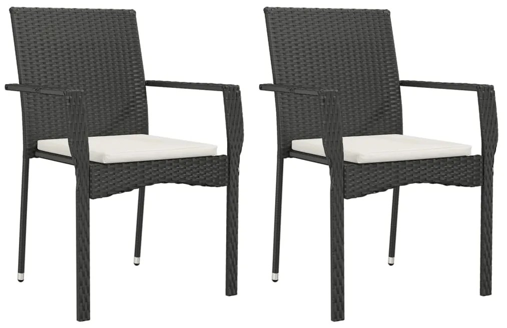 3 pcs conjunto de jantar p/ jardim c/ almofadões vime PE preto