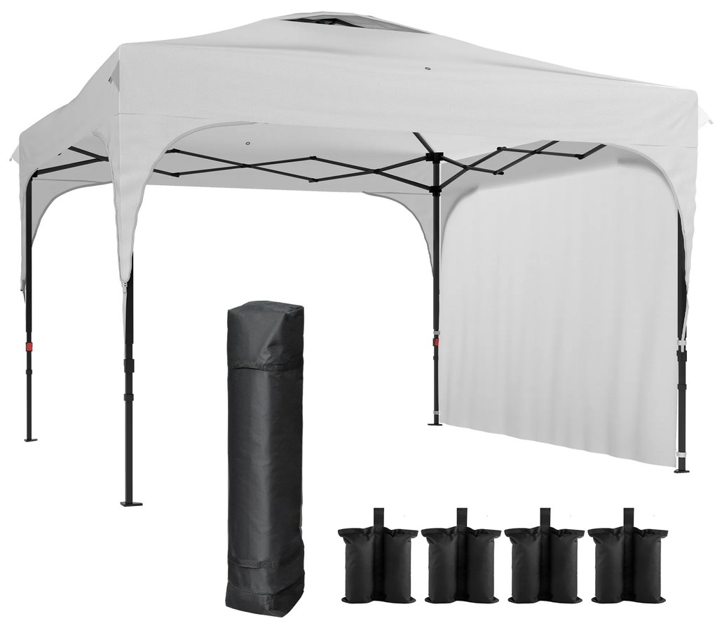 Outsunny Tenda Dobrável com Altura Ajustável 1 Parede Lateral Teto com Ventilação 4 Sacos de Areia e Bolsa de Transporte 3x3 m Branco