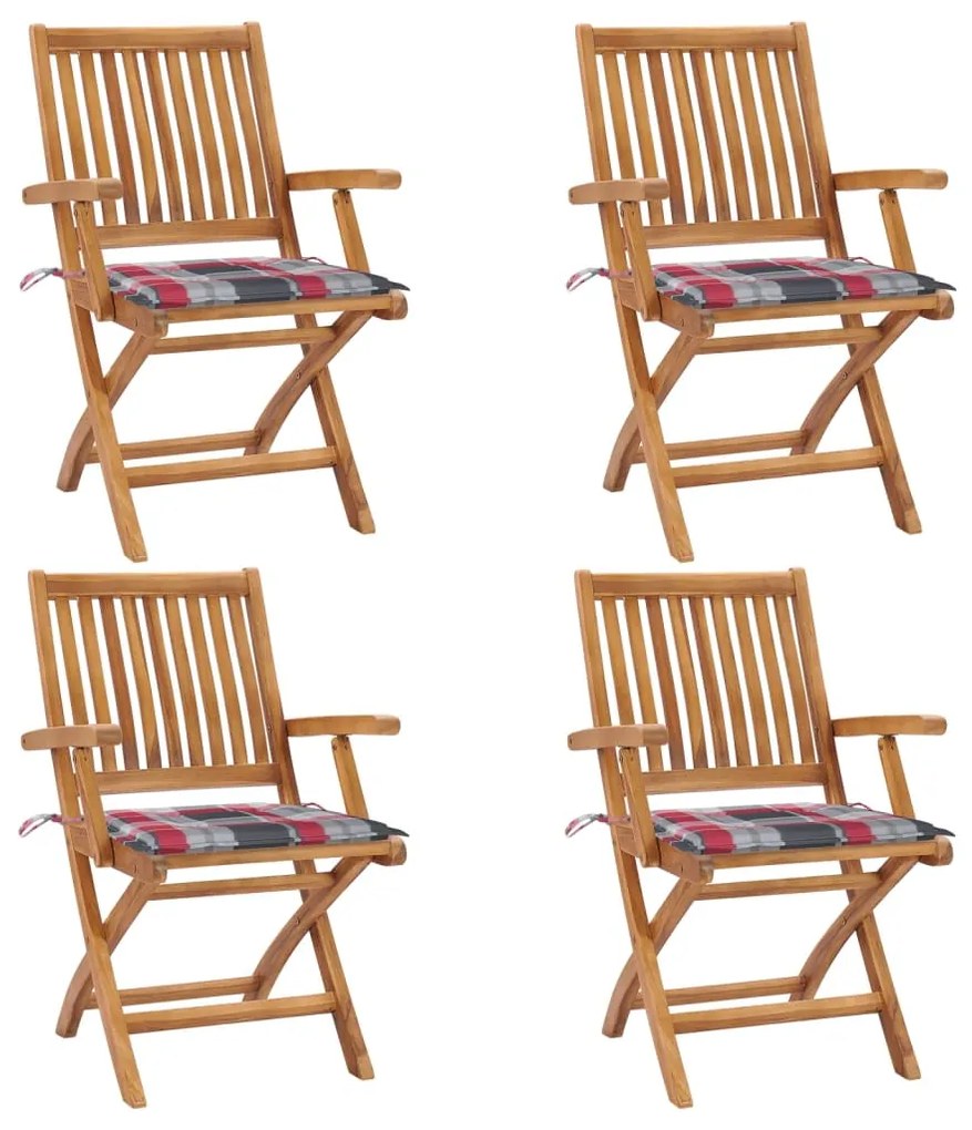 vidaXL Cadeiras de jardim dobráveis c/ almofadões 4 pcs teca maciça