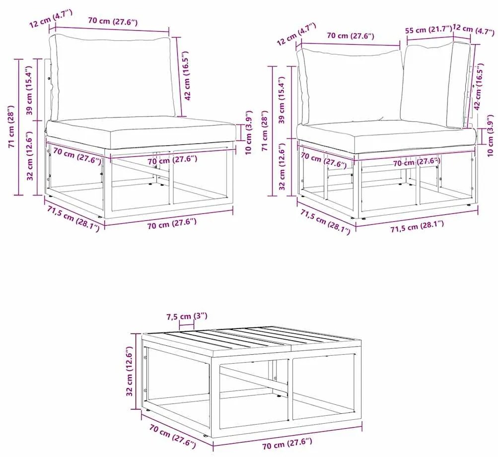 Conjunto de Sofá de Jardim 10 pcs Preto 70 x 70 x 32 cm