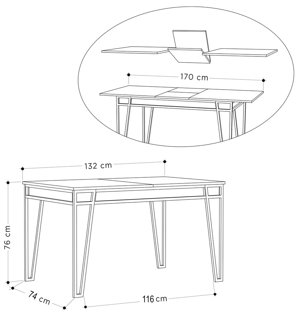 Mesa de Jantar Extensível "Pal" – 132-170x80x76 cm – Carvalho – Design