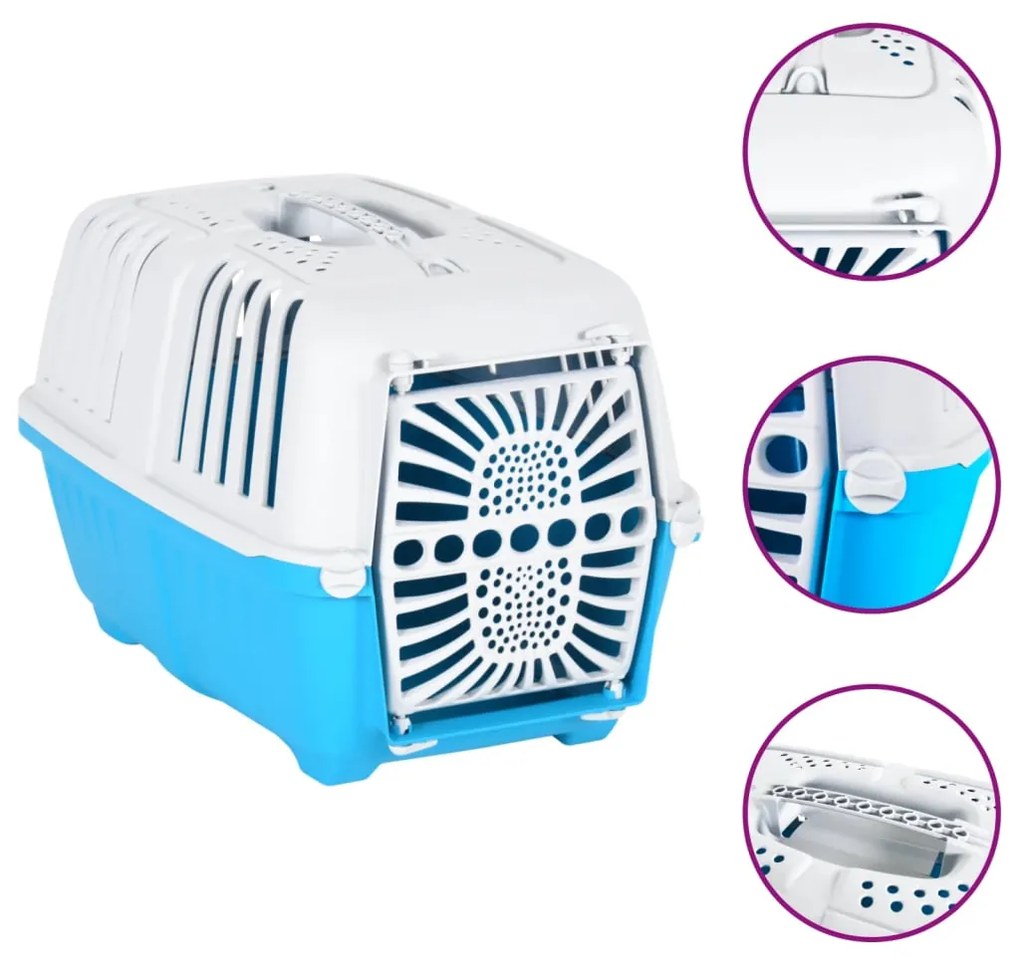 vidaXL Transportadora 48x31,5x33 cm polipropileno branco e azul