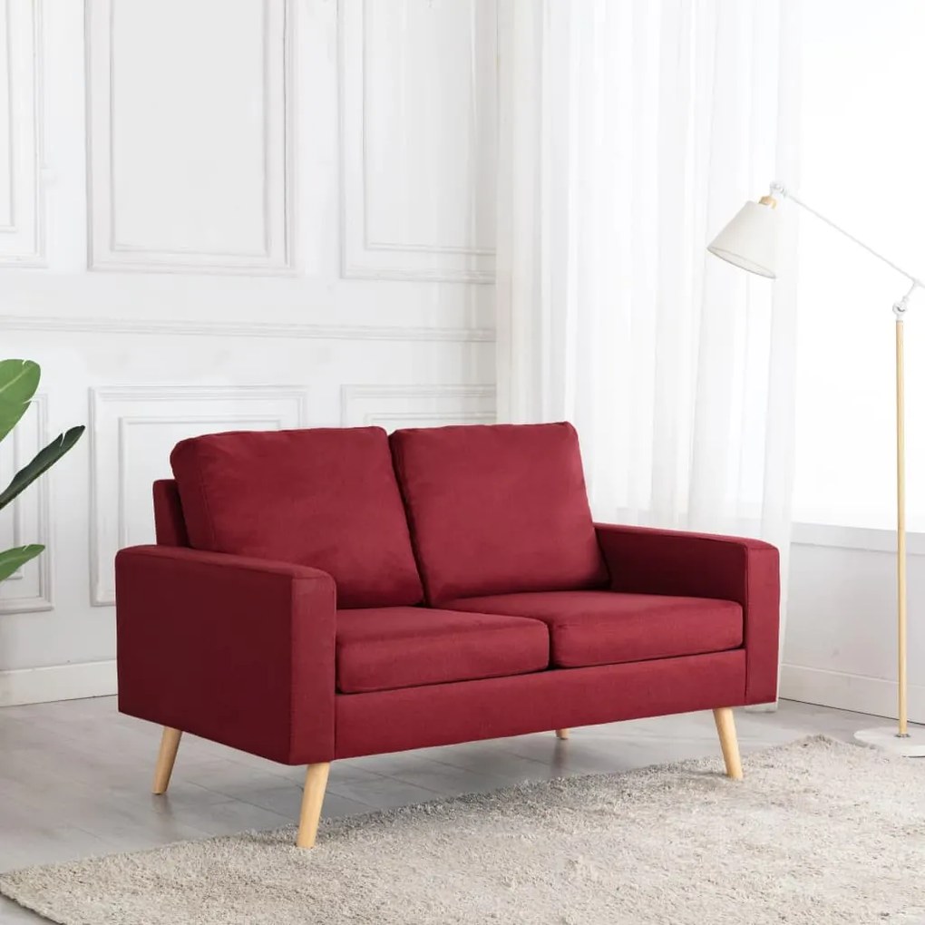 vidaXL Sofá de 2 lugares tecido vermelho tinto