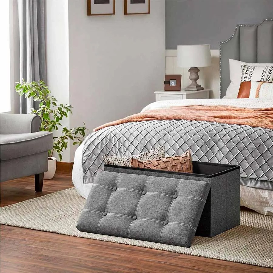 Banco com espaço de arrumação 76 x 38 x 38 cm cinzento escuro