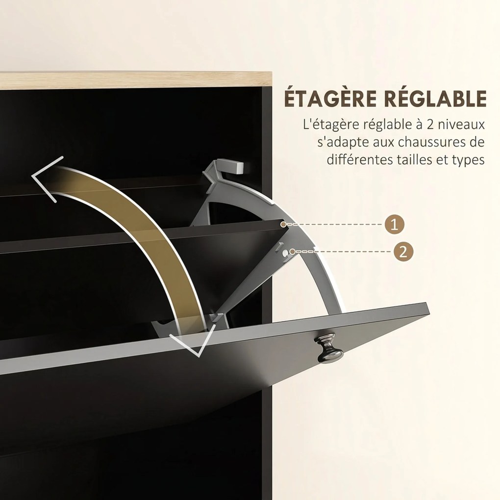 Sapateira, 80 x 23,5 x 121 cm, Capacidade para 24 Pares, Preto
