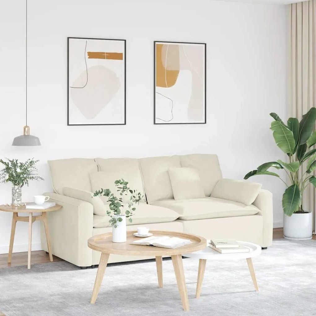 Sofá modular com almofadas creme