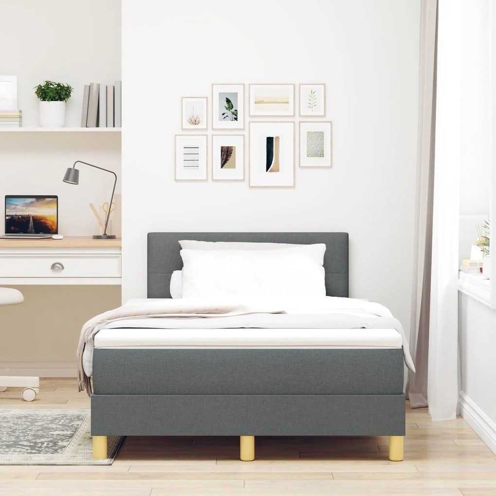 Cama Box com Colchão Cinza Escuro 120x190 cm Tecido