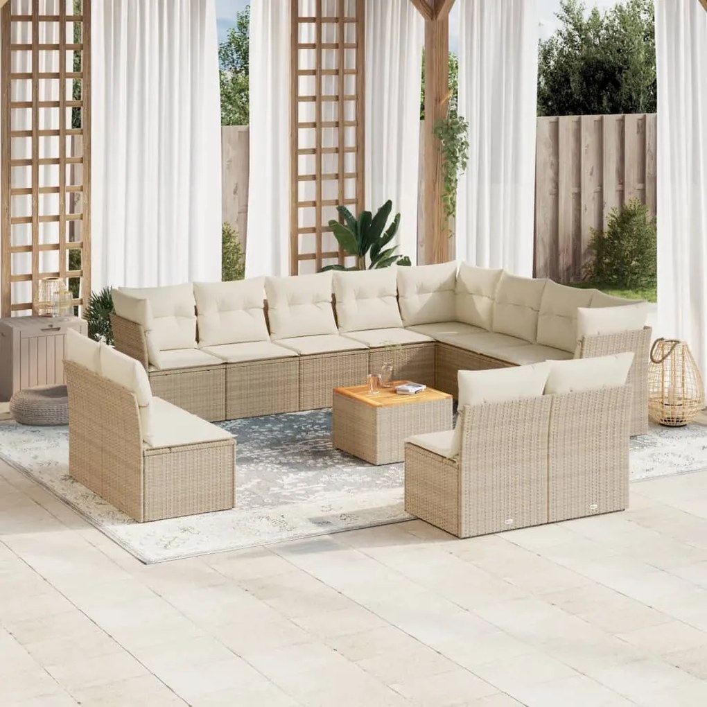 13 pcs conjunto de sofás p/ jardim com almofadões vime PE bege