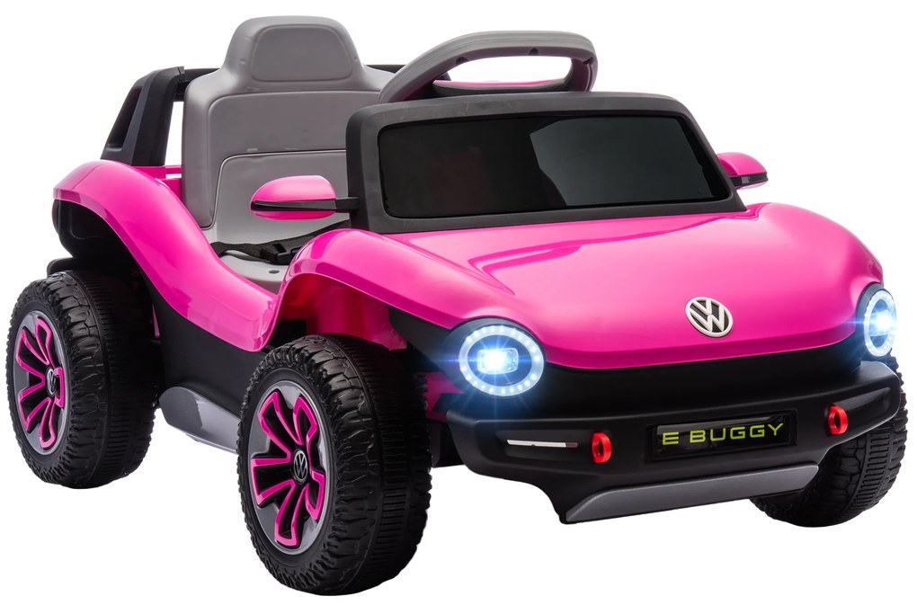 AIYAPLAY Carro Elétrico para Crianças Volkswagen E-Buggy Bateria 12V com Controlo Remoto 2,4 G Faróis LED Música USB 98x56,5x47 cm Rosa | Aosom Portugal